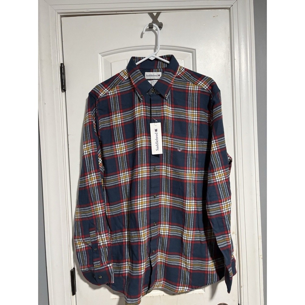 Saddlebred Plaid Shirt Men's Size L Classic Fit Long Sleeve Flannel 100% NWT